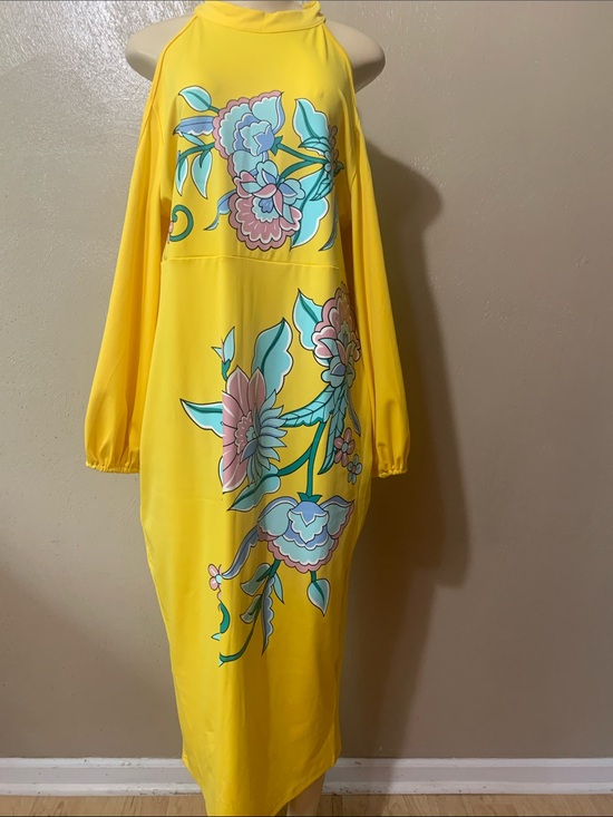Dresses & Skirts - SHEIN size 2X Sunny Yellow Floral Maxi Dress Cold Shoulders